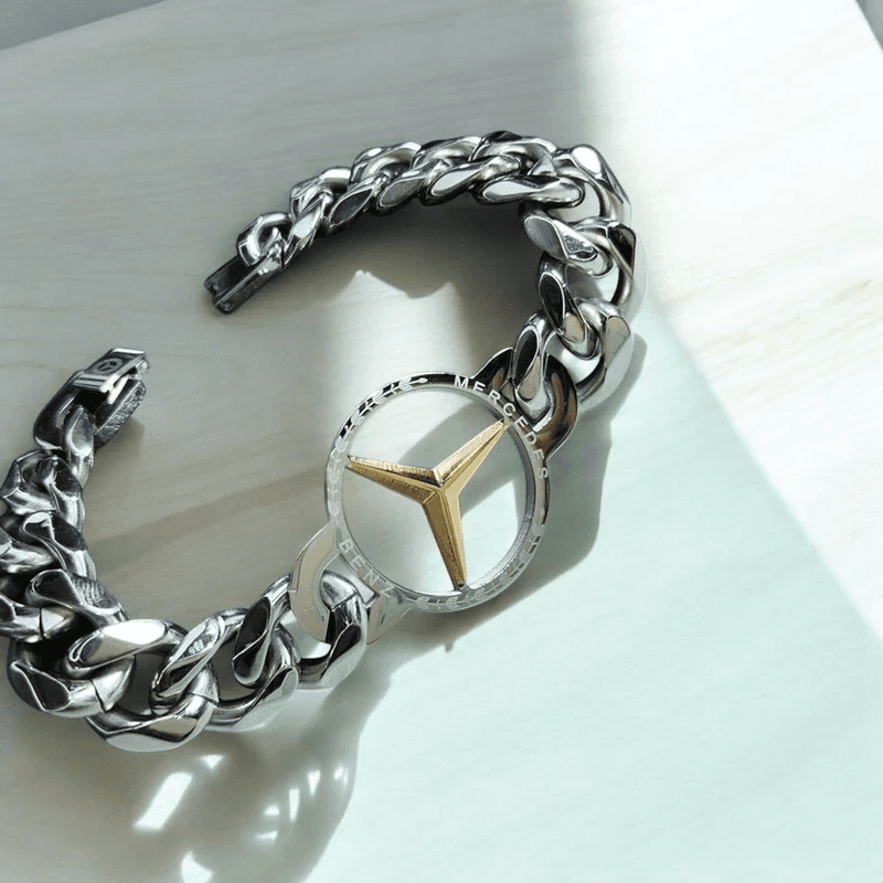 Mercedes Stainless Steel Men’s Bracelet- Silver
