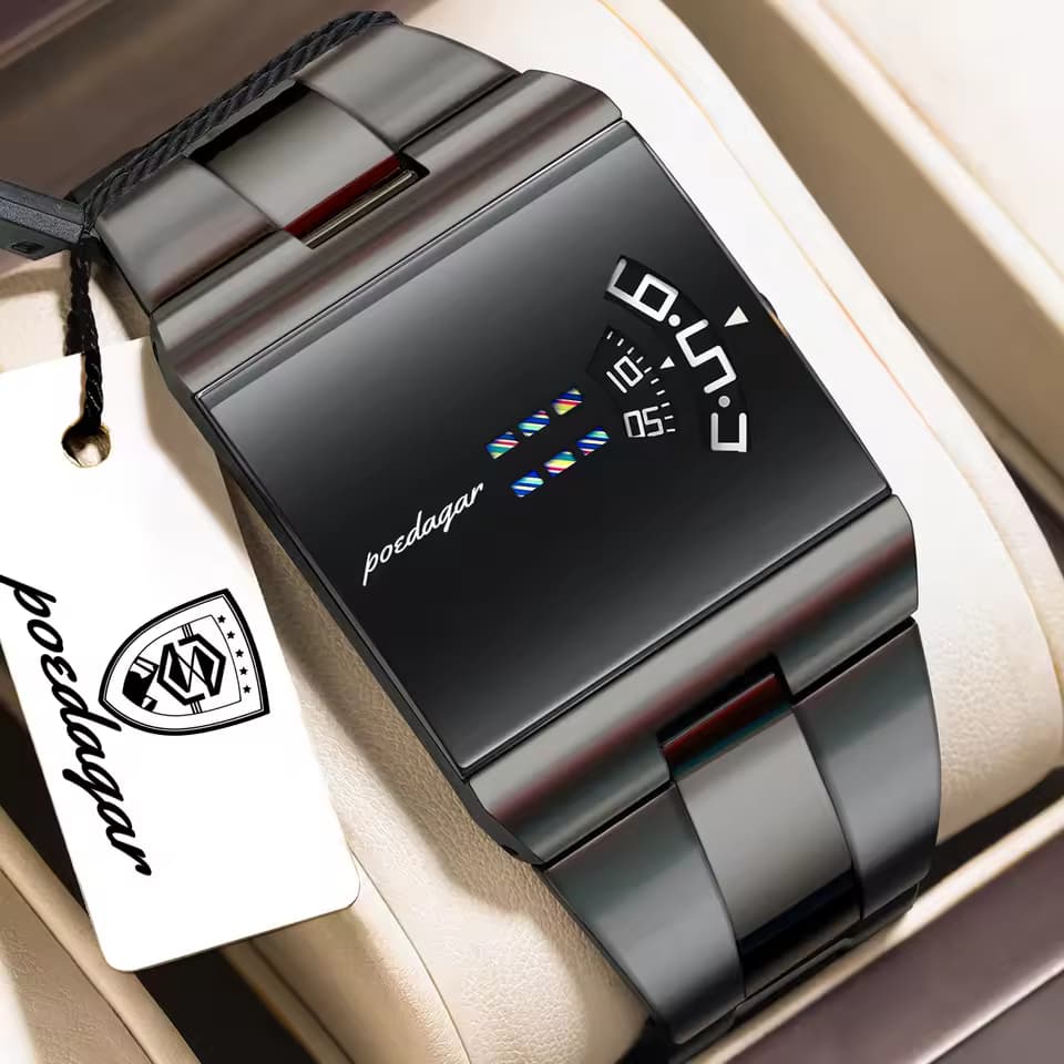 POEDAGAR 857 Top Rectangle Original Men’s Quartz Watch-Full Black