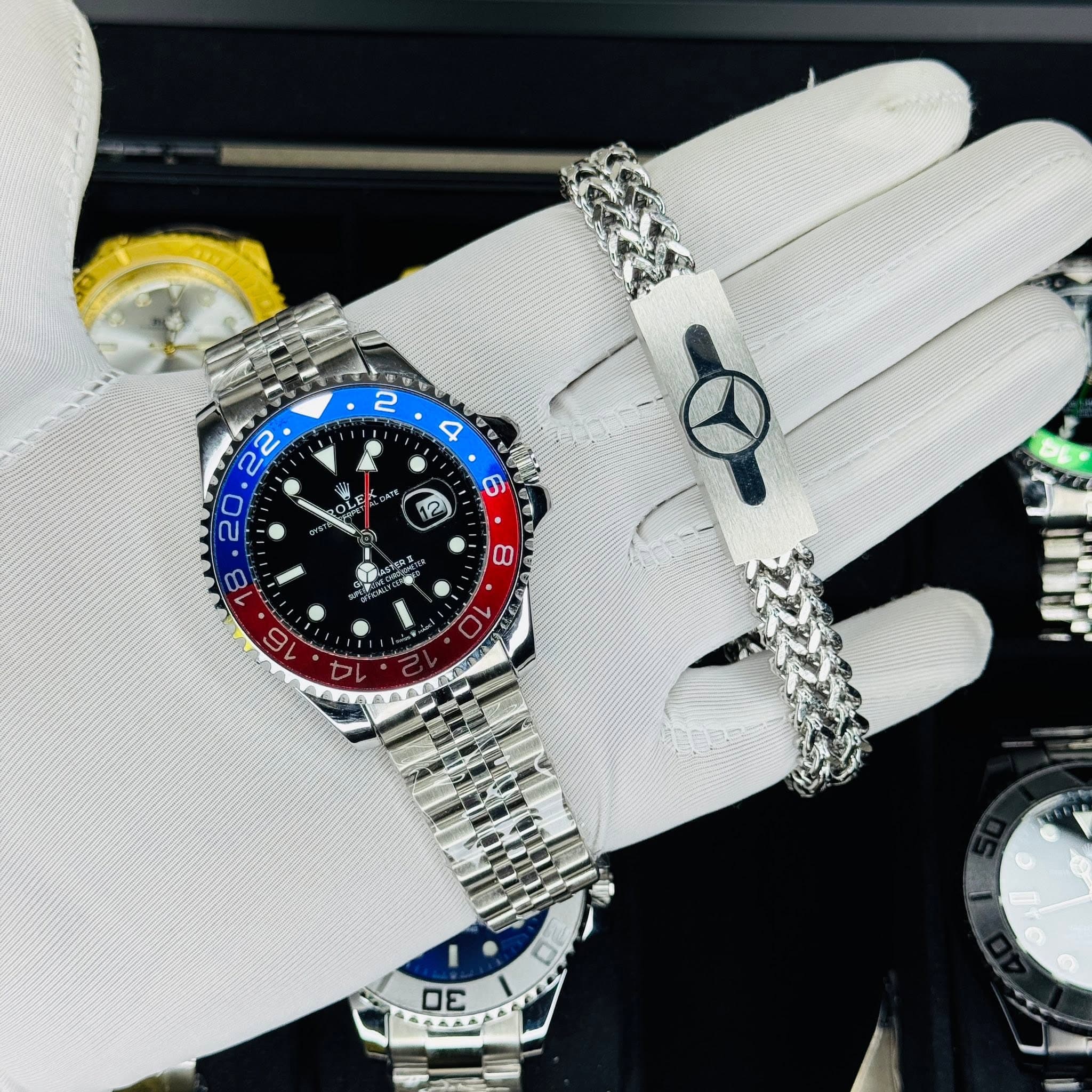 Rolex GMT & Mercedes Combo Red-Blue Dial